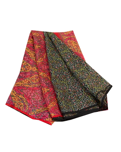Sanskriti Vintage Sarees Red Indian Pure Chiffon Silk Printed Sari Craft Fabric, PR-64334-Black-Pure Chiffon Silk-7