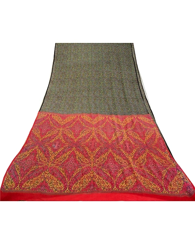 Sanskriti Vintage Sarees Red Indian Pure Chiffon Silk Printed Sari Craft Fabric, PR-64334-Black-Pure Chiffon Silk-8