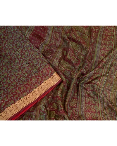 Sanskriti Vintage Sarees Purple 100% Pure Silk Printed Sari Soft Craft Fabric, PR-64335-Purple-Pure Silk-1