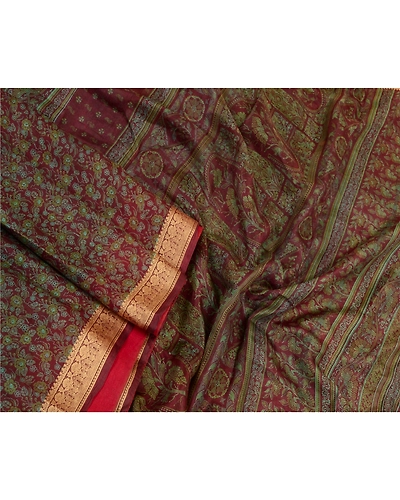 Sanskriti Vintage Sarees Purple 100% Pure Silk Printed Sari Soft Craft Fabric, PR-64335-Purple-Pure Silk-2