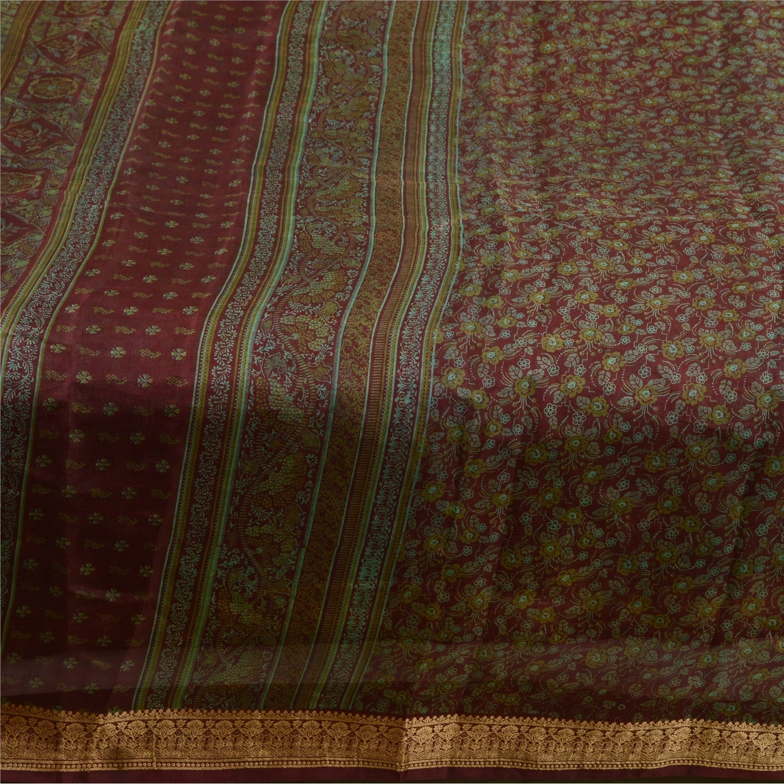 Sanskriti Vintage Sarees Purple 100% Pure Silk Printed Sari Soft Craft Fabric, PR-64335-Purple-Pure Silk-3