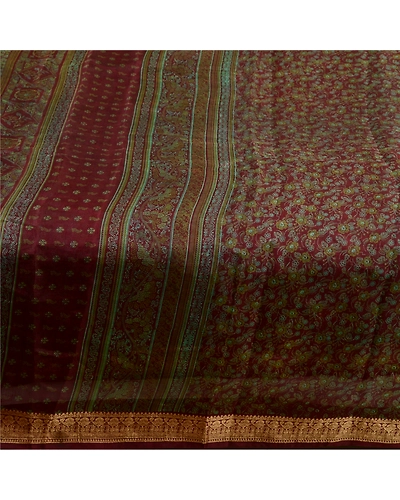 Sanskriti Vintage Sarees Purple 100% Pure Silk Printed Sari Soft Craft Fabric, PR-64335-Purple-Pure Silk-3