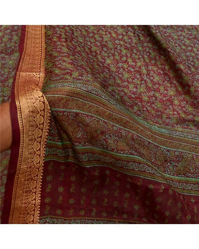 Sanskriti Vintage Sarees Purple 100% Pure Silk Printed Sari Soft Craft Fabric, PR-64335-Purple-Pure Silk-5