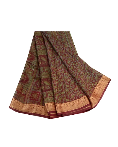 Sanskriti Vintage Sarees Purple 100% Pure Silk Printed Sari Soft Craft Fabric, PR-64335-Purple-Pure Silk-6
