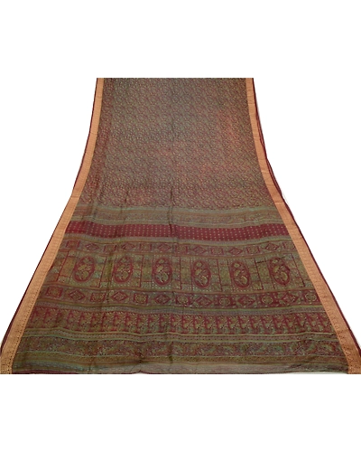 Sanskriti Vintage Sarees Purple 100% Pure Silk Printed Sari Soft Craft Fabric, PR-64335-Purple-Pure Silk-7