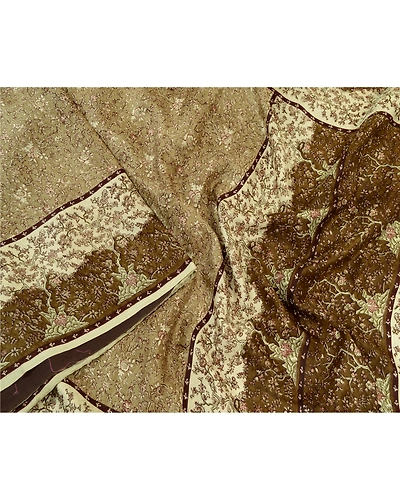 Sanskriti Vintage Sarees Shades Of Green Pure Silk Printed Sari 5Yd Craft Fabric, PR-64368-Shades Of Green-Pure Silk-1