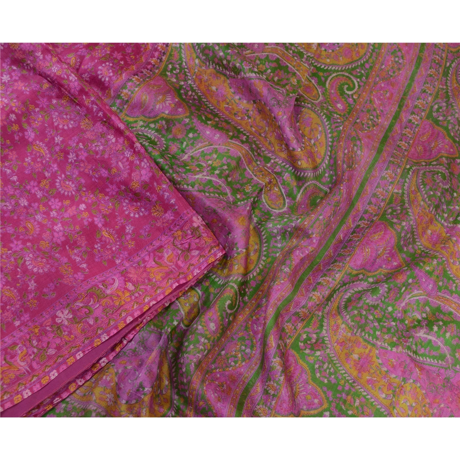 Sanskriti Vintage Sarees Indian Purple Pure Silk Printed Sari 5Yd Craft Fabric, PR-64369-Purple-Pure Silk-1