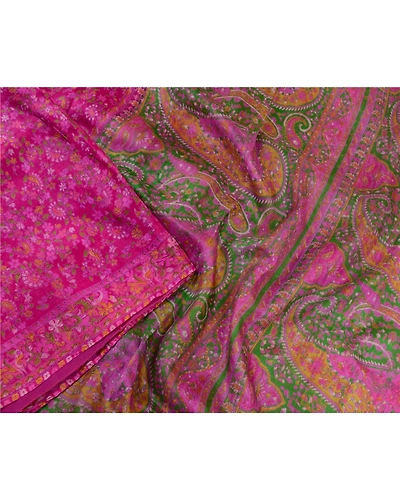 Sanskriti Vintage Sarees Indian Purple Pure Silk Printed Sari 5Yd Craft Fabric, PR-64369-Purple-Pure Silk-1