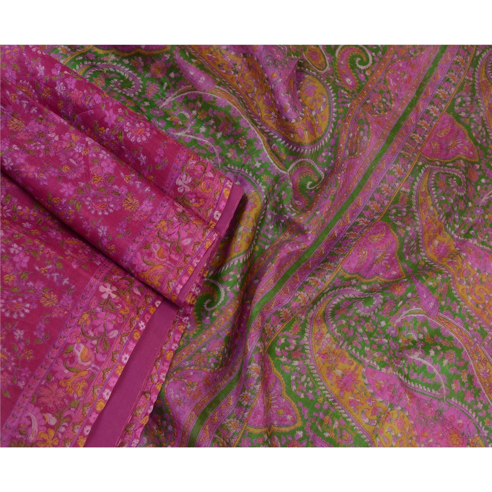 Sanskriti Vintage Sarees Indian Purple Pure Silk Printed Sari 5Yd Craft Fabric, PR-64369-Purple-Pure Silk-2