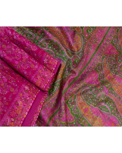 Sanskriti Vintage Sarees Indian Purple Pure Silk Printed Sari 5Yd Craft Fabric, PR-64369-Purple-Pure Silk-2