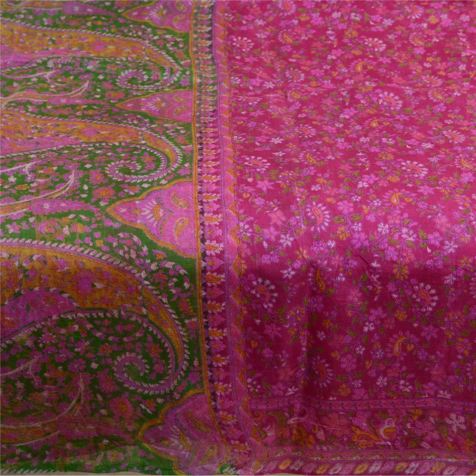 Sanskriti Vintage Sarees Indian Purple Pure Silk Printed Sari 5Yd Craft Fabric, PR-64369-Purple-Pure Silk-3