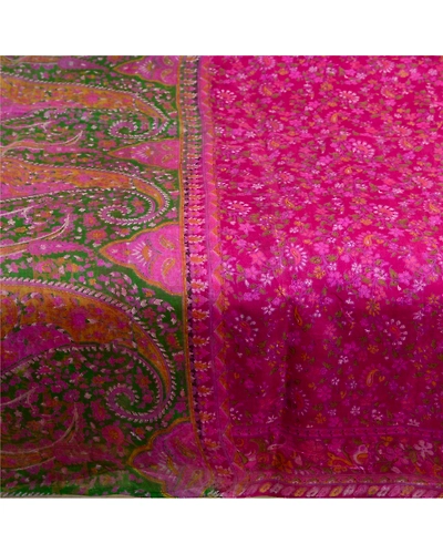 Sanskriti Vintage Sarees Indian Purple Pure Silk Printed Sari 5Yd Craft Fabric, PR-64369-Purple-Pure Silk-3