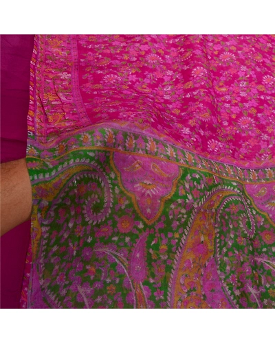Sanskriti Vintage Sarees Indian Purple Pure Silk Printed Sari 5Yd Craft Fabric, PR-64369-Purple-Pure Silk-5