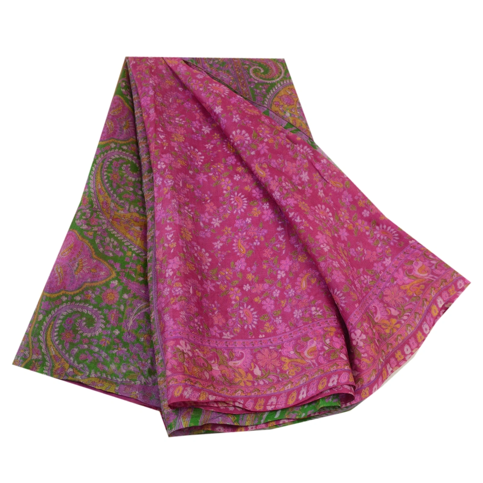 Sanskriti Vintage Sarees Indian Purple Pure Silk Printed Sari 5Yd Craft Fabric, PR-64369-Purple-Pure Silk-6