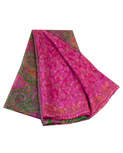 Sanskriti Vintage Sarees Indian Purple Pure Silk Printed Sari 5Yd Craft Fabric, PR-64369-Purple-Pure Silk-6