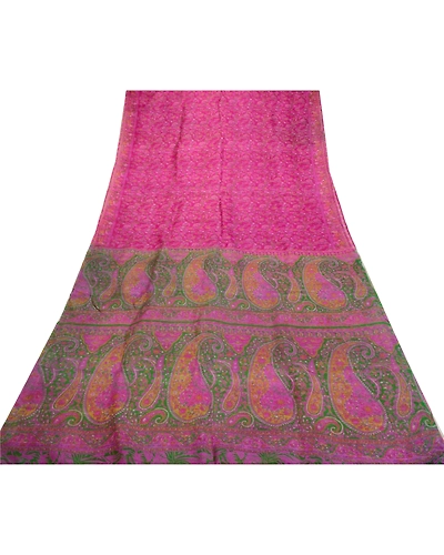 Sanskriti Vintage Sarees Indian Purple Pure Silk Printed Sari 5Yd Craft Fabric, PR-64369-Purple-Pure Silk-7