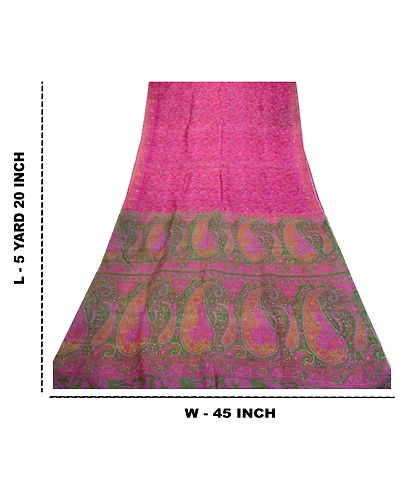 Sanskriti Vintage Sarees Indian Purple Pure Silk Printed Sari 5Yd Craft Fabric, PR-64369-Purple-Pure Silk-8