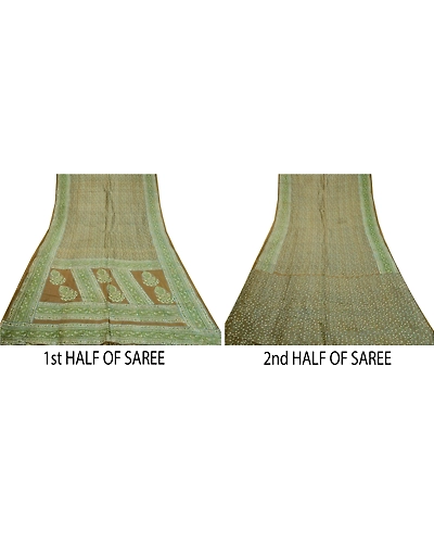 Sanskriti Vintage Sarees Indian Green Pure Silk Printed Sari 5Yd Craft Fabric, PR-64370-Green-Pure Silk-4