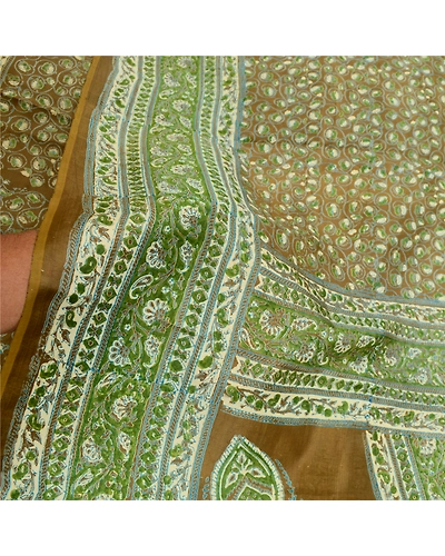 Sanskriti Vintage Sarees Indian Green Pure Silk Printed Sari 5Yd Craft Fabric, PR-64370-Green-Pure Silk-5