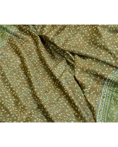 Sanskriti Vintage Sarees Indian Green Pure Silk Printed Sari 5Yd Craft Fabric, PR-64370-Green-Pure Silk-6