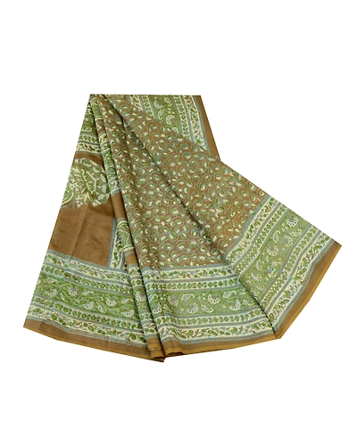 Sanskriti Vintage Sarees Indian Green Pure Silk Printed Sari 5Yd Craft Fabric, PR-64370-Green-Pure Silk-7