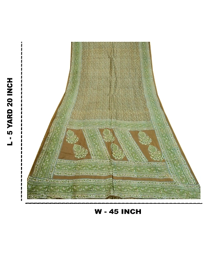 Sanskriti Vintage Sarees Indian Green Pure Silk Printed Sari 5Yd Craft Fabric, PR-64370-Green-Pure Silk-9