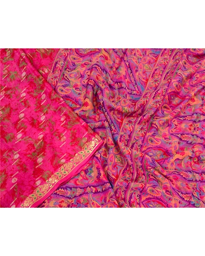 Sanskriti Vintage Sarees Indian Pink Pure Silk Printed Woven Sari Craft Fabric, PR-64376-Hot-Pink-Pure Silk-1