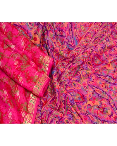 Sanskriti Vintage Sarees Indian Pink Pure Silk Printed Woven Sari Craft Fabric, PR-64376-Hot-Pink-Pure Silk-2