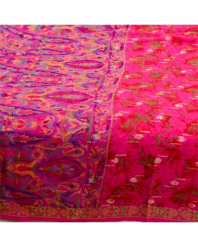 Sanskriti Vintage Sarees Indian Pink Pure Silk Printed Woven Sari Craft Fabric, PR-64376-Hot-Pink-Pure Silk-3
