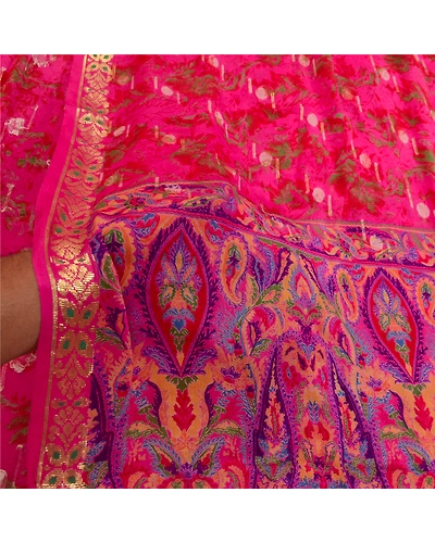 Sanskriti Vintage Sarees Indian Pink Pure Silk Printed Woven Sari Craft Fabric, PR-64376-Hot-Pink-Pure Silk-5