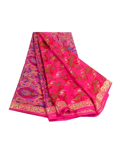 Sanskriti Vintage Sarees Indian Pink Pure Silk Printed Woven Sari Craft Fabric, PR-64376-Hot-Pink-Pure Silk-6