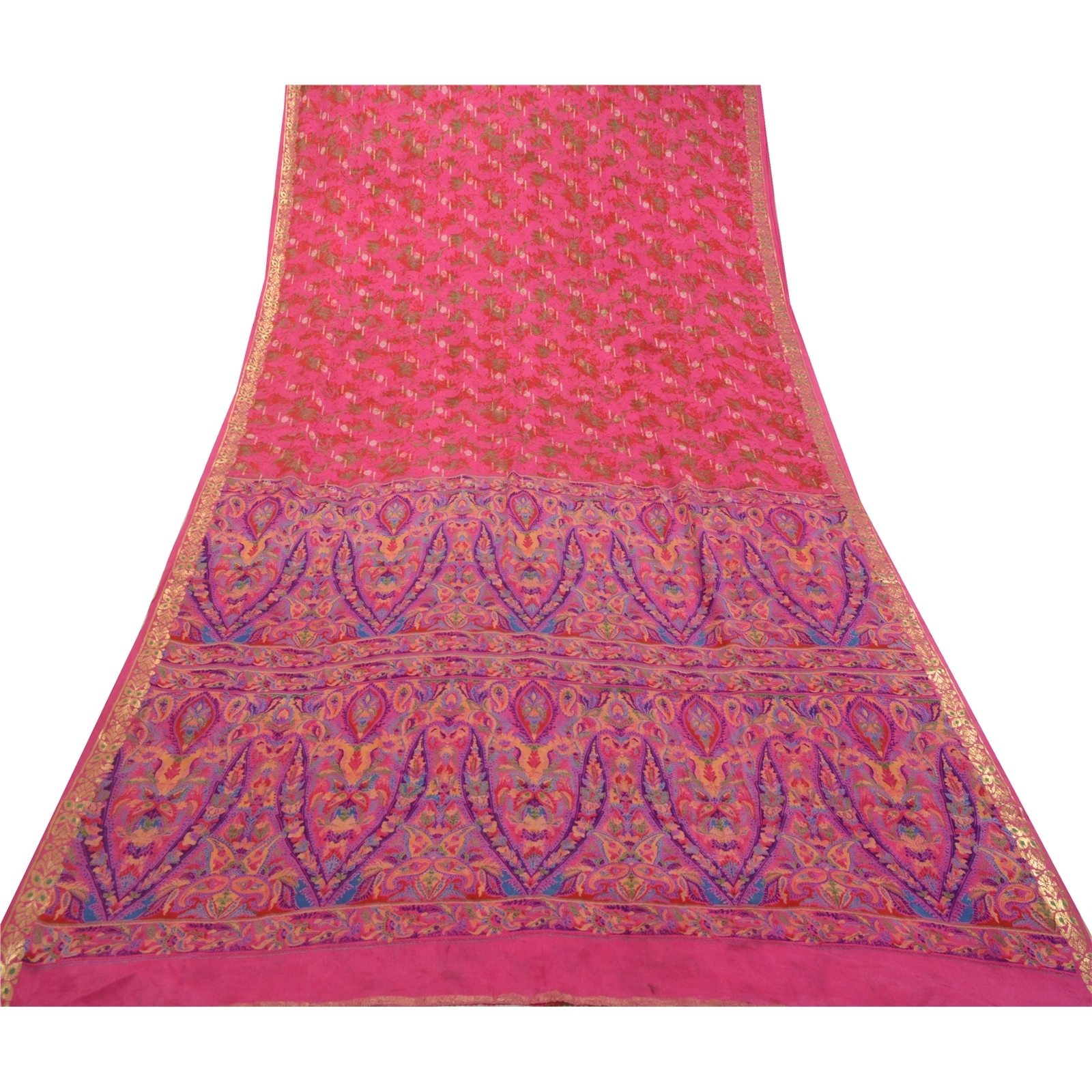 Sanskriti Vintage Sarees Indian Pink Pure Silk Printed Woven Sari Craft Fabric, PR-64376-Hot-Pink-Pure Silk-7