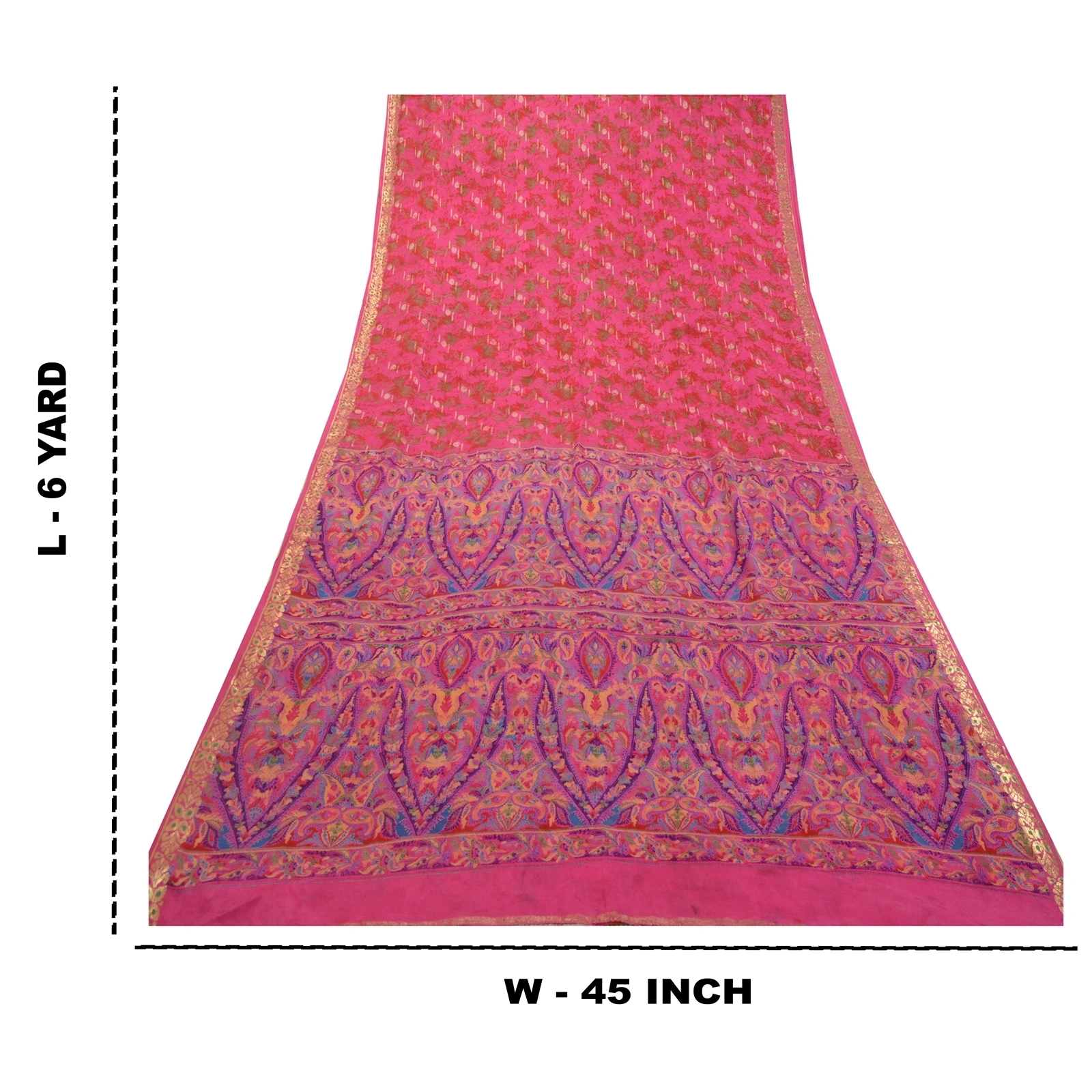 Sanskriti Vintage Sarees Indian Pink Pure Silk Printed Woven Sari Craft Fabric, PR-64376-Hot-Pink-Pure Silk-8