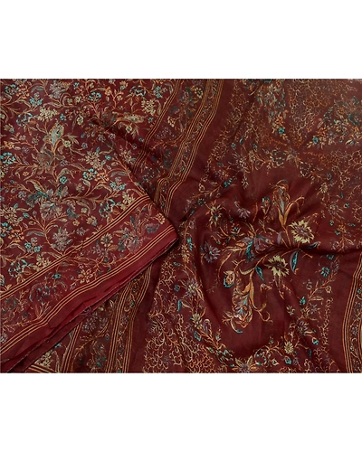 Sanskriti Vintage Sarees Dark Red Indian Printed Pure Silk Sari 5Yd Craft Fabric, PR-64415-Dark Red-Pure Silk-1