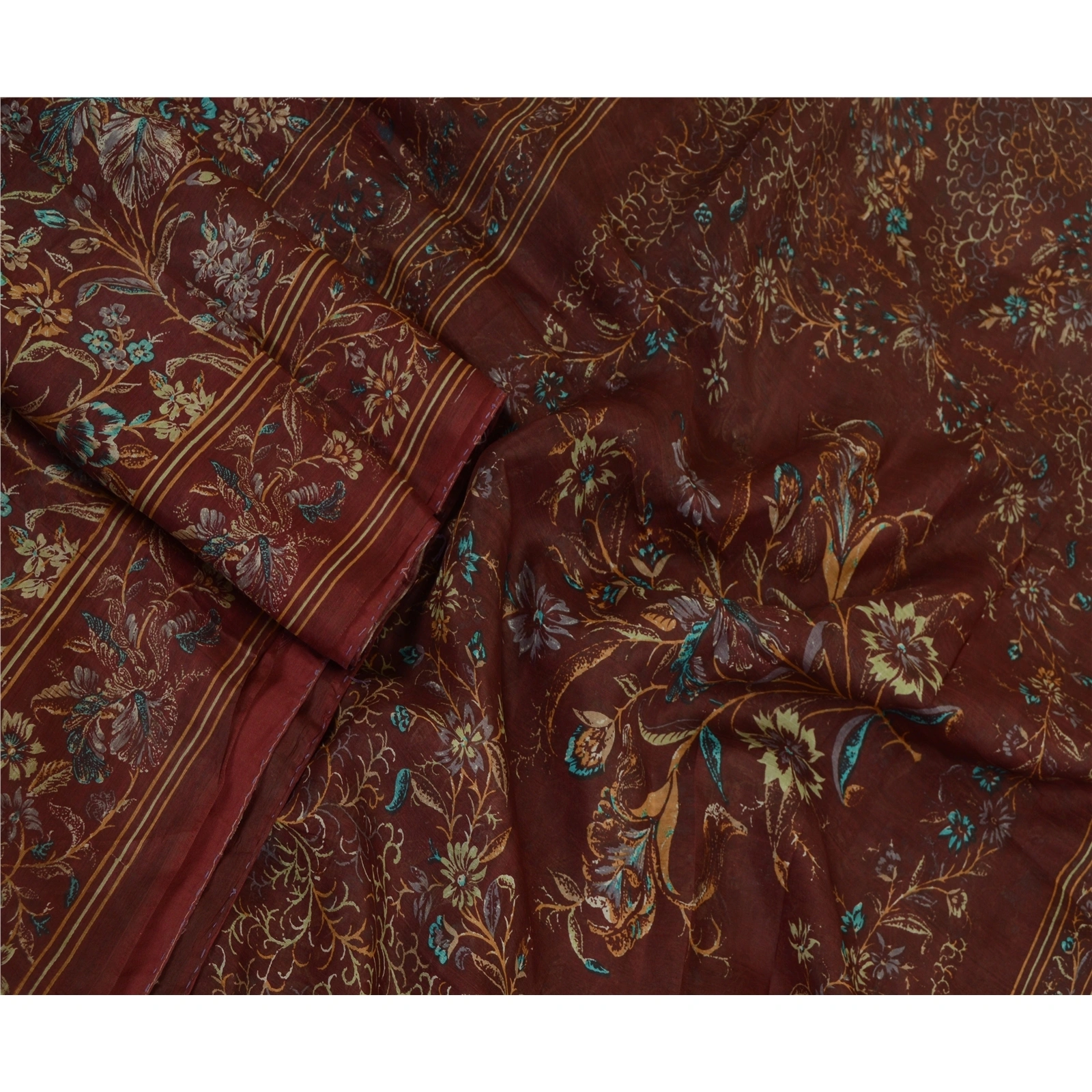 Sanskriti Vintage Sarees Dark Red Indian Printed Pure Silk Sari 5Yd Craft Fabric, PR-64415-Dark Red-Pure Silk-2