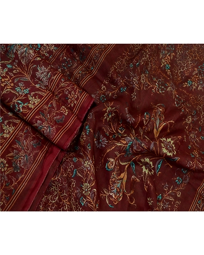 Sanskriti Vintage Sarees Dark Red Indian Printed Pure Silk Sari 5Yd Craft Fabric, PR-64415-Dark Red-Pure Silk-2