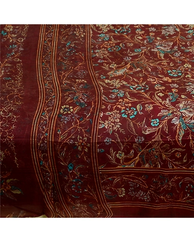 Sanskriti Vintage Sarees Dark Red Indian Printed Pure Silk Sari 5Yd Craft Fabric, PR-64415-Dark Red-Pure Silk-3