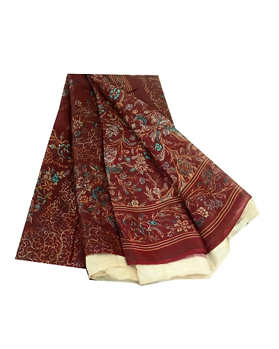 Sanskriti Vintage Sarees Dark Red Indian Printed Pure Silk Sari 5Yd Craft Fabric, PR-64415-Dark Red-Pure Silk-6