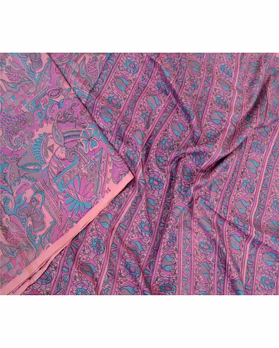 Sanskriti Vintage Sarees From India Purple Printed Pure Silk Sari Craft Fabric, PR-64417-Purple-Pure Silk-2