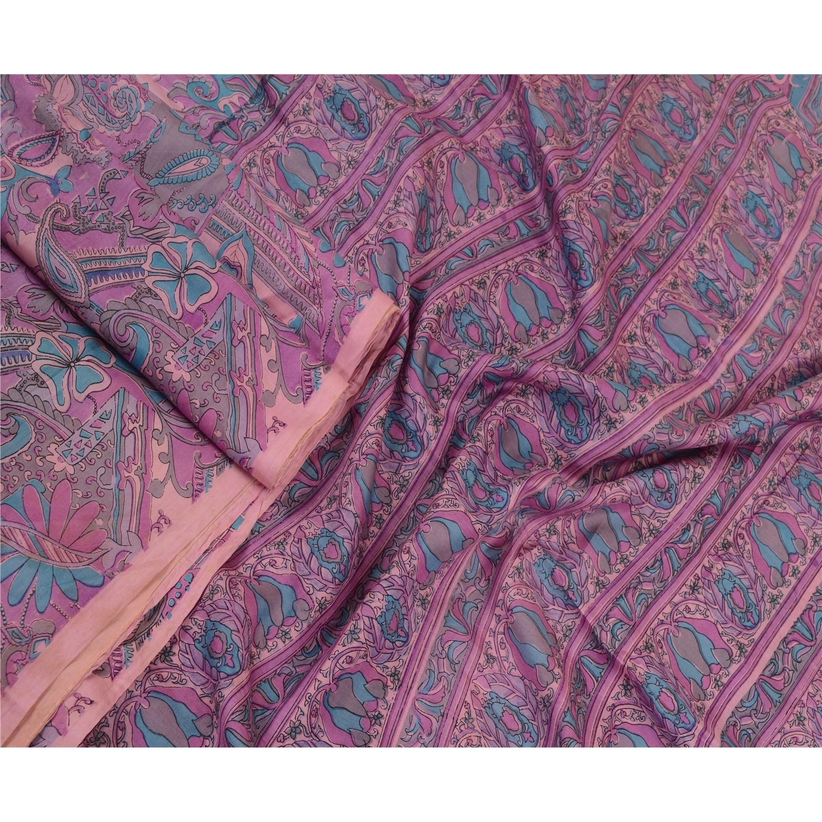 Sanskriti Vintage Sarees From India Purple Printed Pure Silk Sari Craft Fabric, PR-64417-Purple-Pure Silk-3