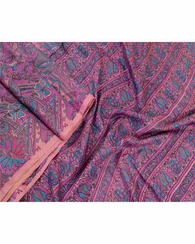 Sanskriti Vintage Sarees From India Purple Printed Pure Silk Sari Craft Fabric, PR-64417-Purple-Pure Silk-3