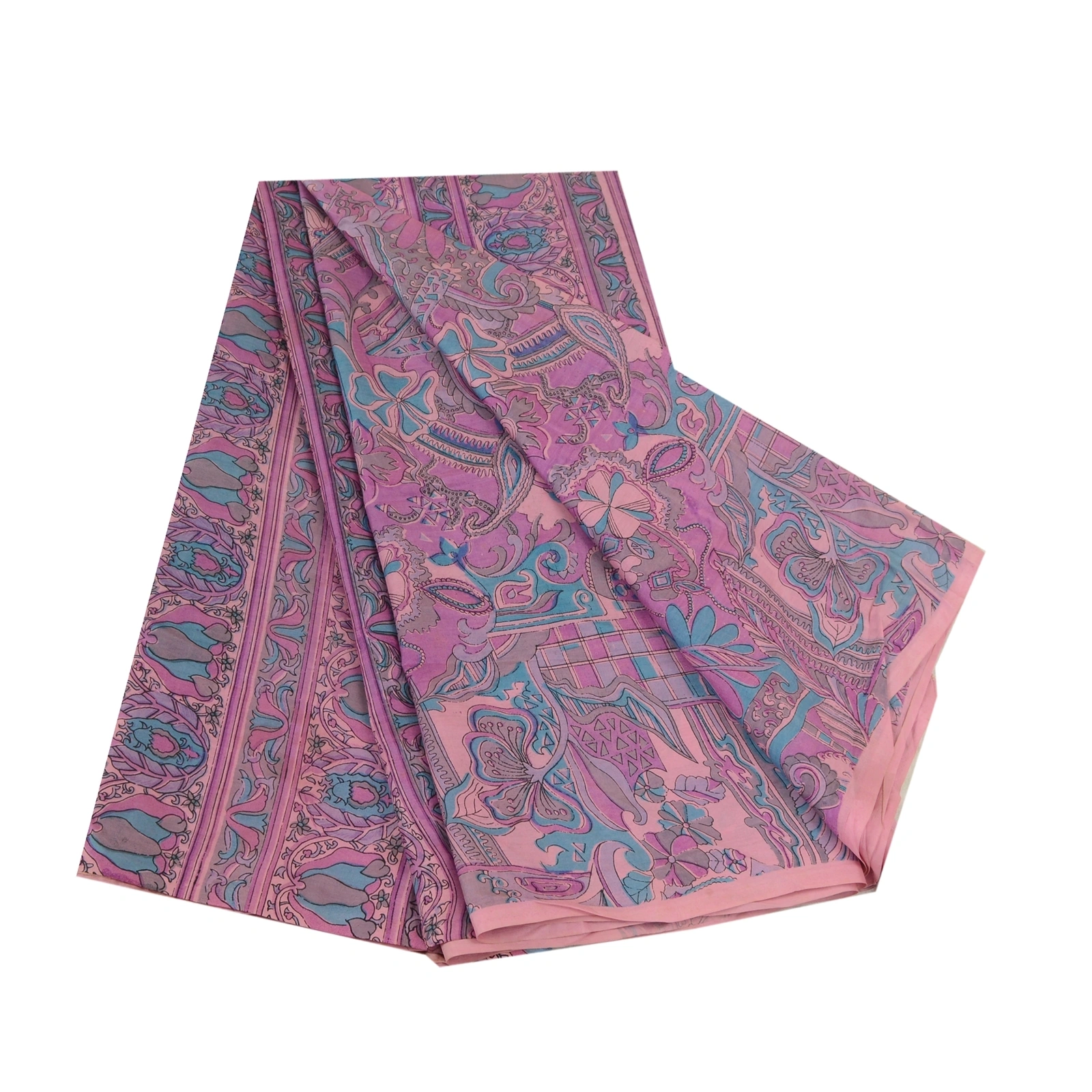 Sanskriti Vintage Sarees From India Purple Printed Pure Silk Sari Craft Fabric, PR-64417-Purple-Pure Silk-7