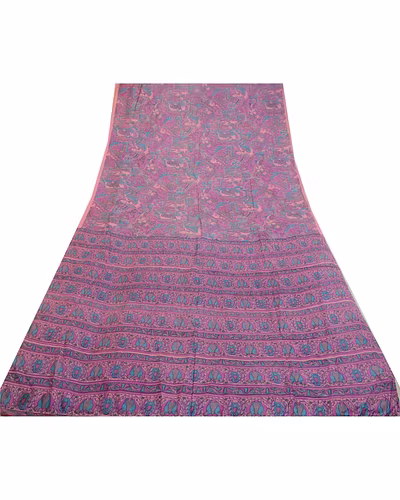 Sanskriti Vintage Sarees From India Purple Printed Pure Silk Sari Craft Fabric, PR-64417-Purple-Pure Silk-8