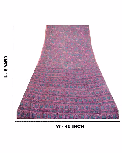 Sanskriti Vintage Sarees From India Purple Printed Pure Silk Sari Craft Fabric, PR-64417-Purple-Pure Silk-9