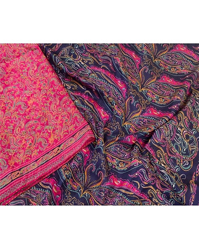 Sanskriti Vintage Sarees From India Pink-Blue Printed Pure Silk Sari 5Yd Fabric, PR-64418-Pink &amp; Blue-Pure Silk-1