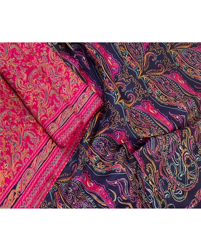 Sanskriti Vintage Sarees From India Pink-Blue Printed Pure Silk Sari 5Yd Fabric, PR-64418-Pink &amp; Blue-Pure Silk-2