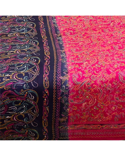 Sanskriti Vintage Sarees From India Pink-Blue Printed Pure Silk Sari 5Yd Fabric, PR-64418-Pink &amp; Blue-Pure Silk-3