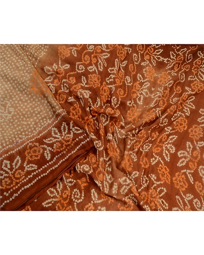 Sanskriti Vintage Sarees Brown Bandhani Printed Pure Silk Sari Soft Craft Fabric, PR-64419-Brown-Pure Silk-2