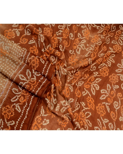 Sanskriti Vintage Sarees Brown Bandhani Printed Pure Silk Sari Soft Craft Fabric, PR-64419-Brown-Pure Silk-3