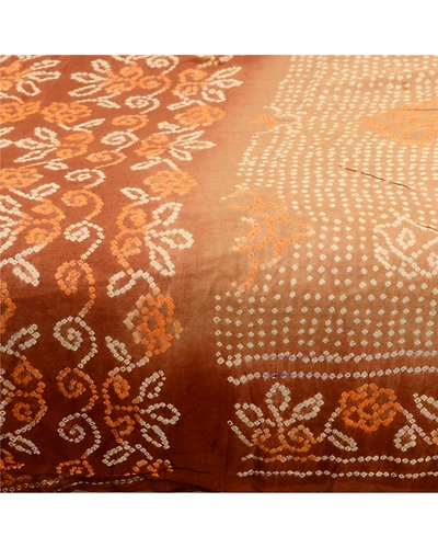 Sanskriti Vintage Sarees Brown Bandhani Printed Pure Silk Sari Soft Craft Fabric, PR-64419-Brown-Pure Silk-4